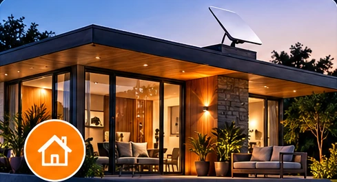 Antena satelital instalada en una vivienda