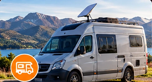 Vehículo recreativo equipado con antena satelital